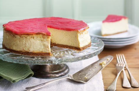 Cheesecake always impresses and this traditional vanilla number adds a slice of British springtime - not to mention a pop of colour - to proceedings with the sweet, juicy rhubarb topping.